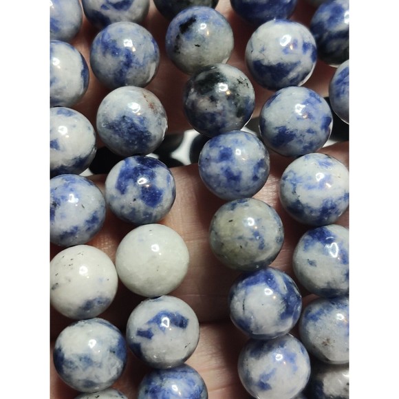 Blue Spot Jasper Stretch Bracelet 8mm round natural stone w/ felt pouch-B820 - Picture 5 of 9